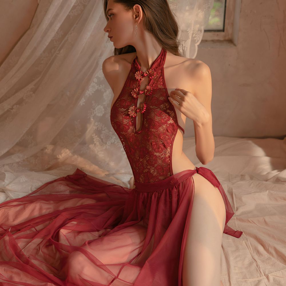 Sexy Lace Bodysuit Perspective Mesh Temptation Strap Sleep Skirt
