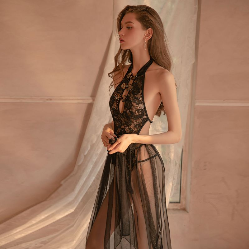Sexy Lace Bodysuit Perspective Mesh Temptation Strap Sleep Skirt