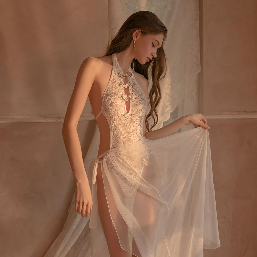 Sexy Lace Bodysuit Perspective Mesh Temptation Strap Sleep Skirt