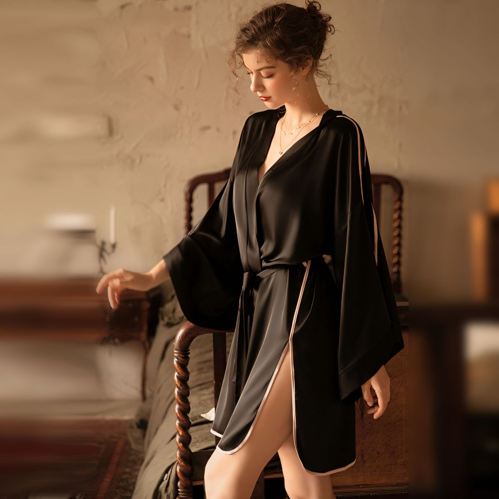 Satin-like Sexy Deep V Mesh Splicing Split Nightgown