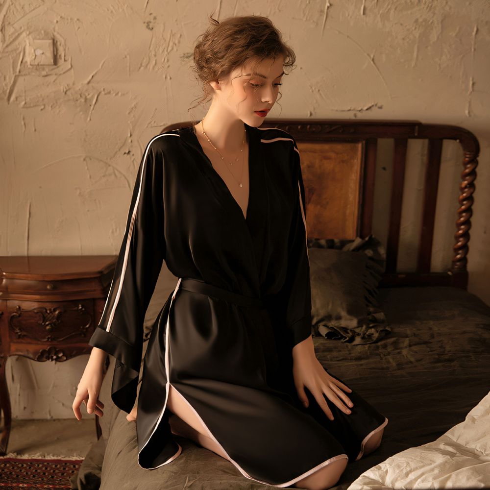 Satin-like Sexy Deep V Mesh Splicing Split Nightgown