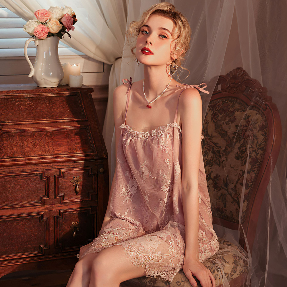 Lace Perspective Pure Desire Sexy Cute Homewear Strap Nightgown