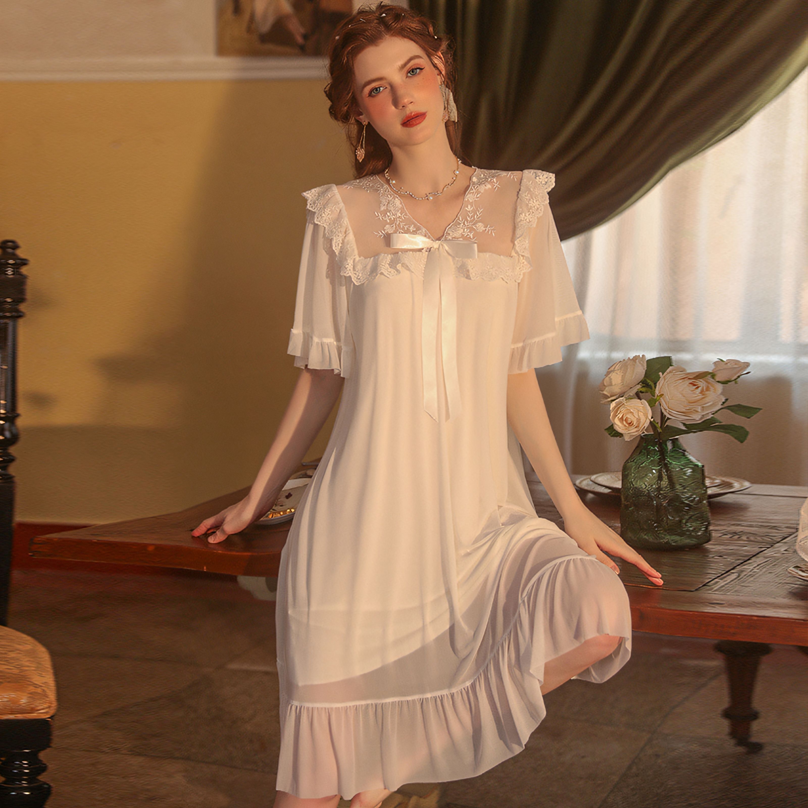 French Palace Princess Style Elegant, Breathable, and Comfortable Sleep Dress Outer Robe Set