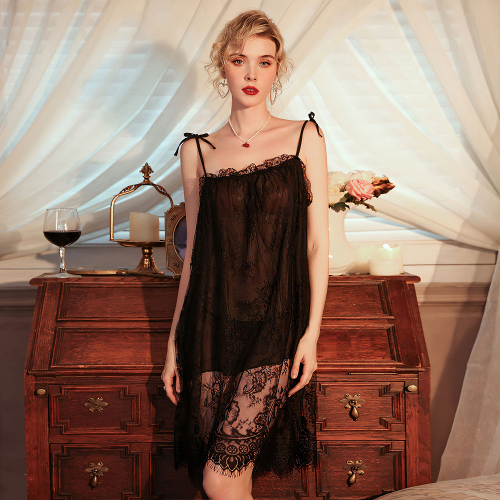 Lace Perspective Pure Desire Sexy Cute Homewear Strap Nightgown