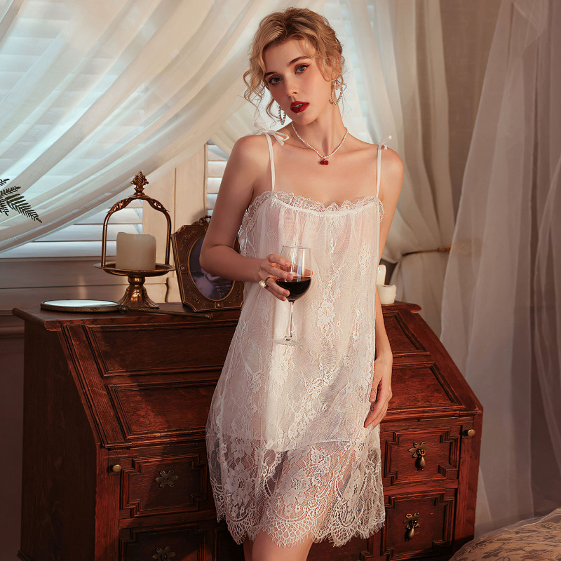 Lace Perspective Pure Desire Sexy Cute Homewear Strap Nightgown