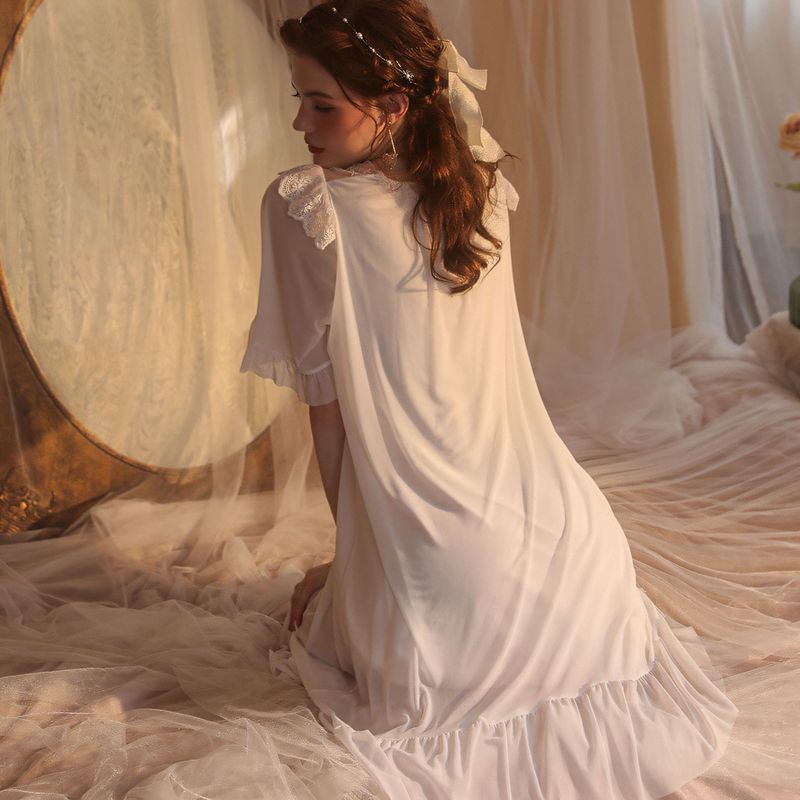 French Palace Princess Style Elegant, Breathable, and Comfortable Sleep Dress Outer Robe Set