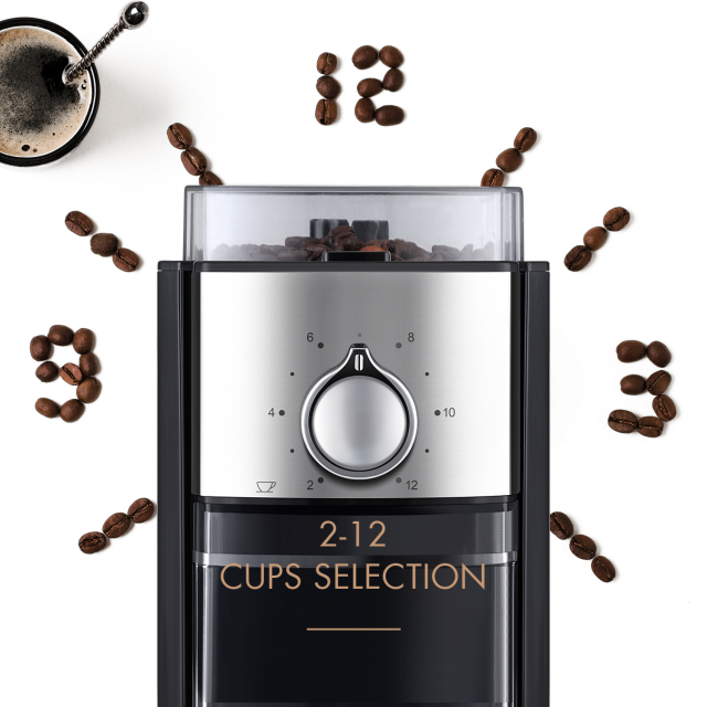 Burr Coffee Grinder, Electric Coffee Bean Grinder withLarge Bean Hopper, 2-12cups Selectors 17 Grinding Settings