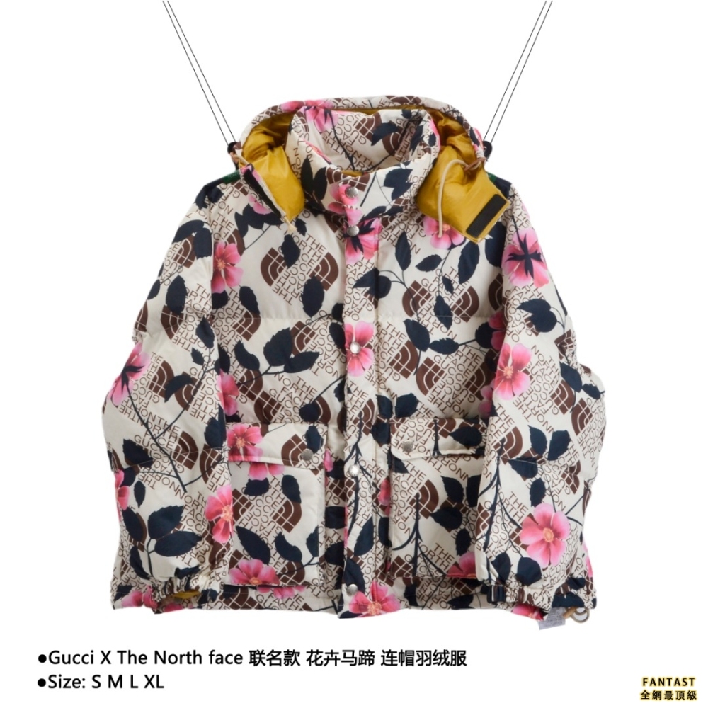 Gucci X The North face 聯名款 花卉馬蹄 連帽羽絨服