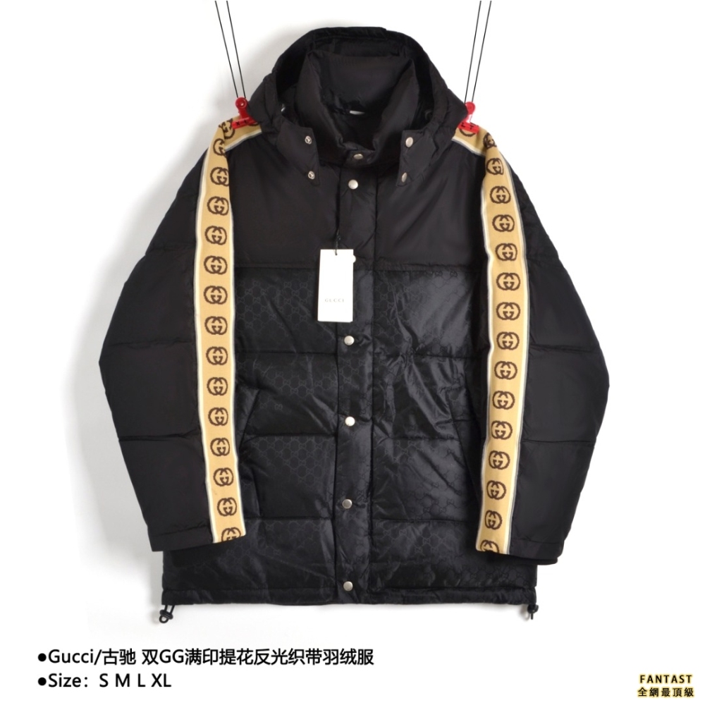Gucci古馳 雙GG滿印提花反光織帶羽絨服