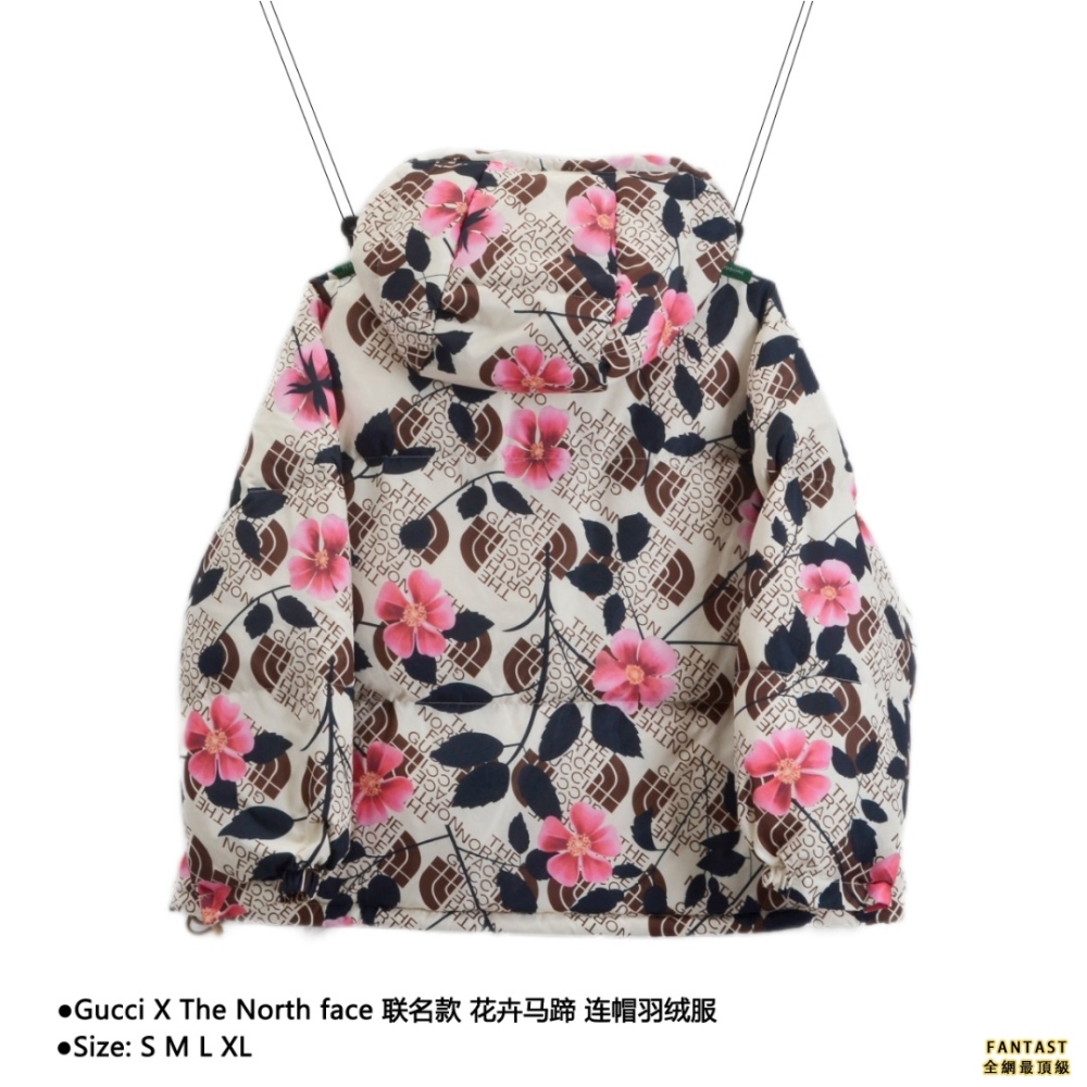Gucci X The North face 聯名款 花卉馬蹄 連帽羽絨服