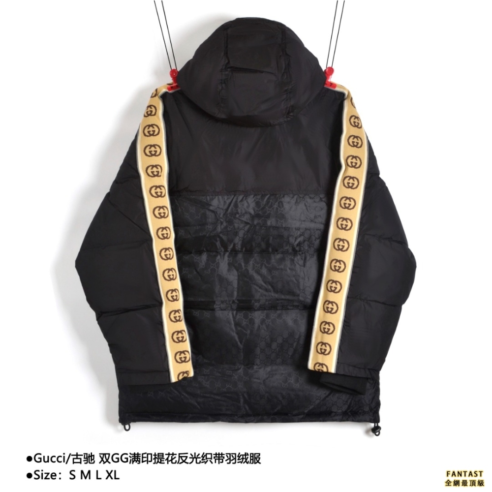 Gucci古馳 雙GG滿印提花反光織帶羽絨服