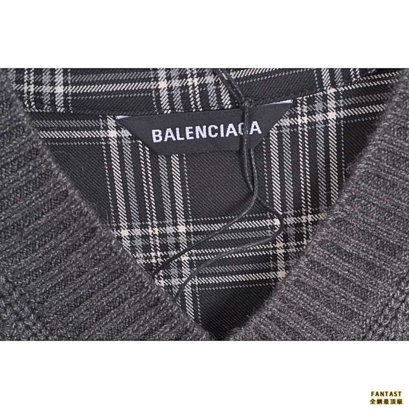 Balenciaga/巴黎世家 22FW 學院風格子拼接假兩件毛衣