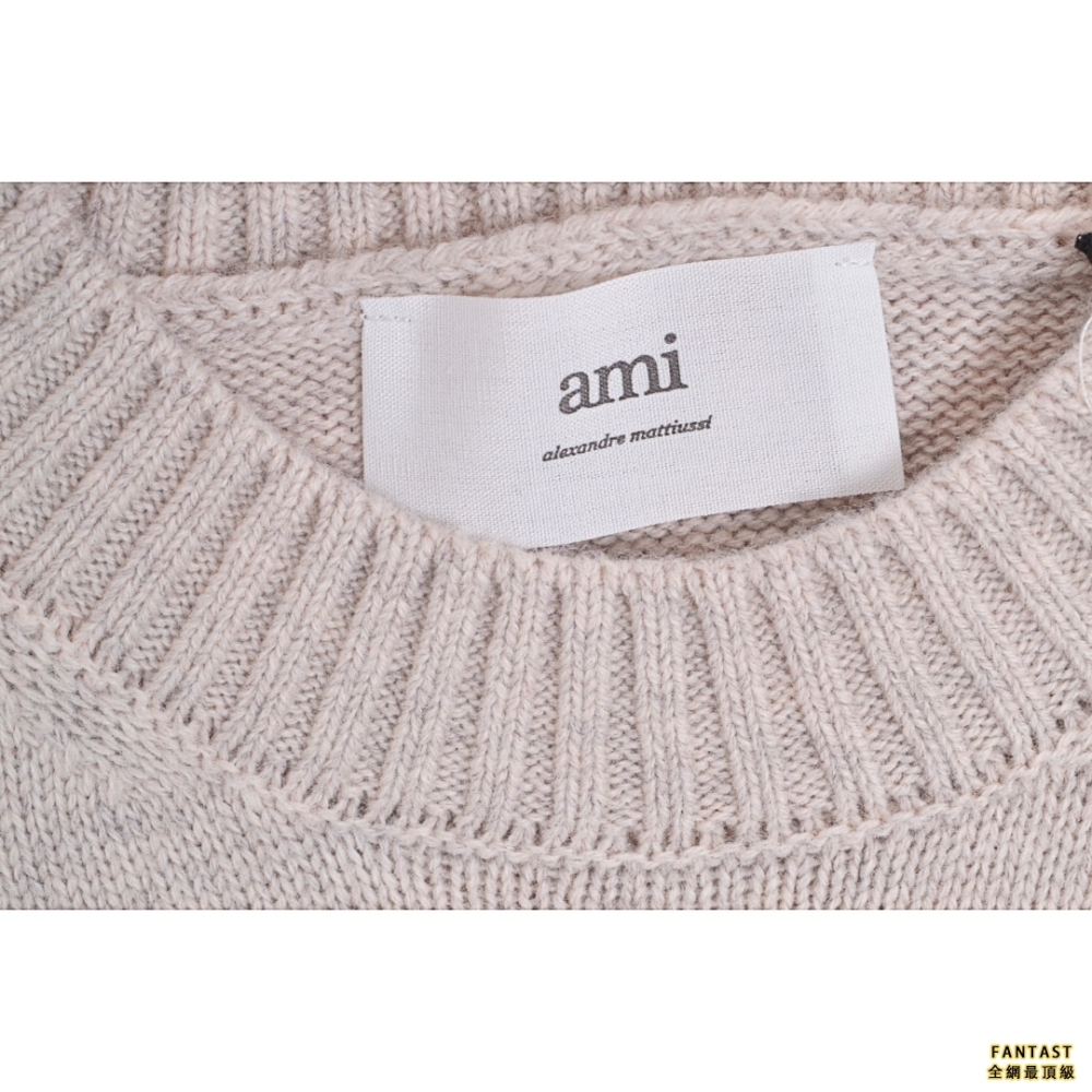 Ami Paris FW22 秋冬情侶款小愛心字母A刺繡徽章全羊毛圓領 