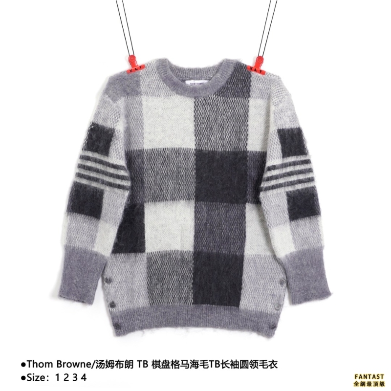 Thom Browne/湯姆布朗 TB 棋盤格馬海毛TB長袖圓領毛衣