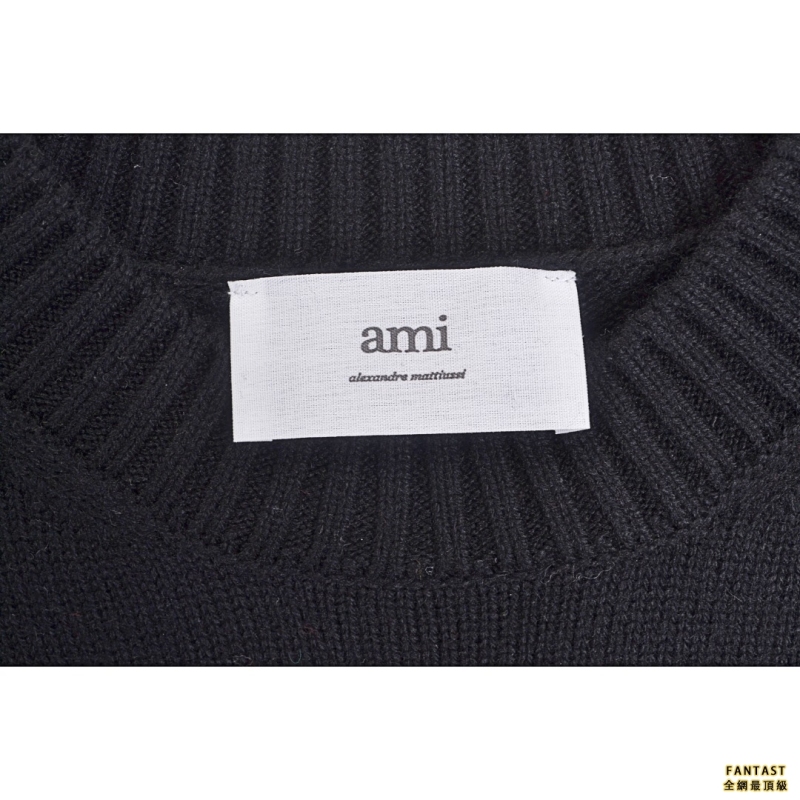 Ami Paris FW22 秋冬情侶款小愛心字母A刺繡徽章全羊毛圓領 