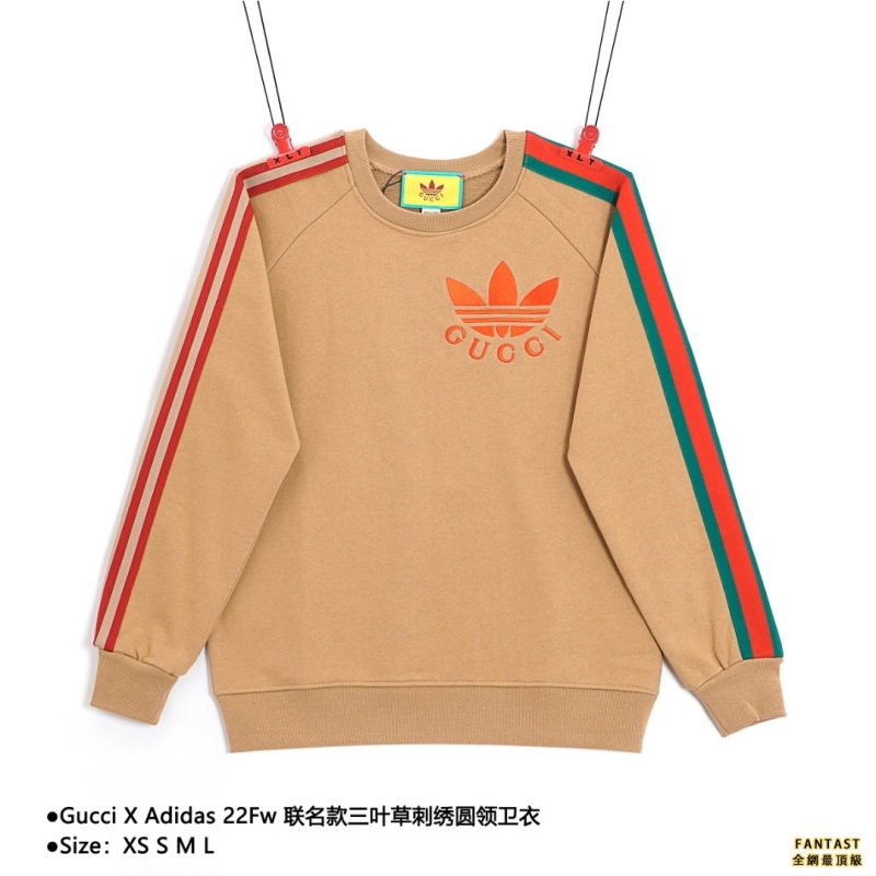 Gucci X Adidas 22Fw 聯名款三葉草刺繡圓領衛衣