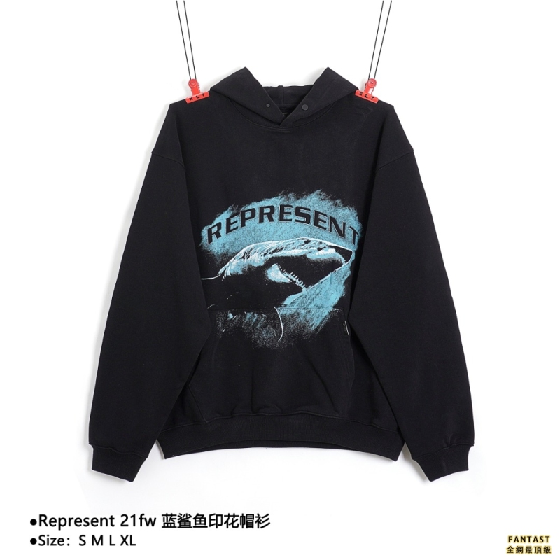 Represent 21fw 藍鯊魚印花帽衫