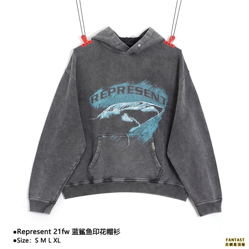 Represent 21fw 藍鯊魚印花帽衫