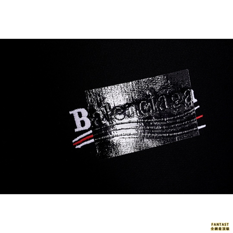 Balenciaga/巴黎世家 遮擋可樂波浪字母刺繡Logo連帽衛衣 