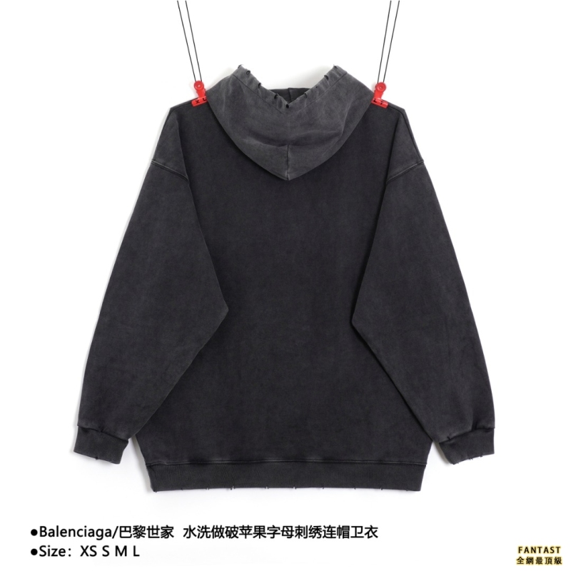 Balenciaga/巴黎世家  水洗做破蘋果字母刺繡連帽衛衣