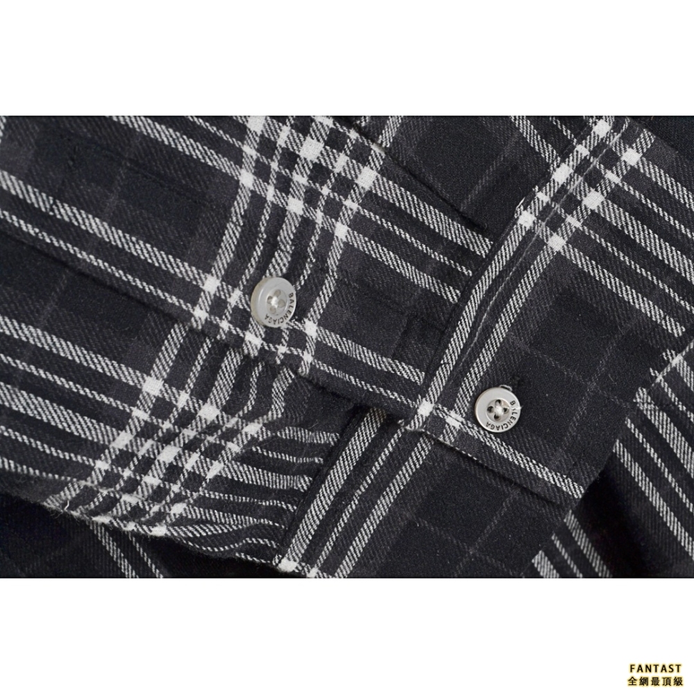 Balenciaga/巴黎世家 22ss 黑白格子假兩件長袖襯衫