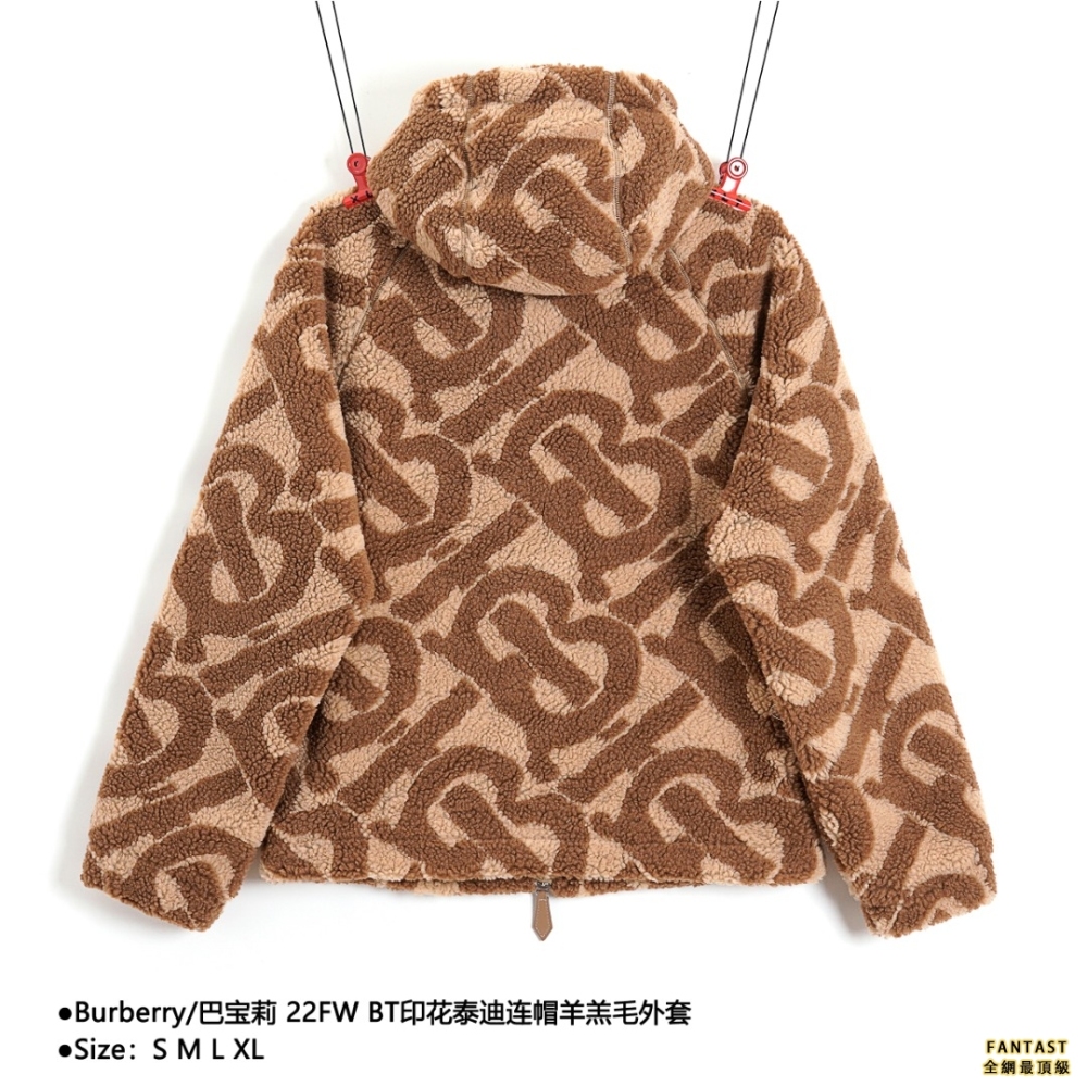 Burberry/巴寶莉 22FW BT印花泰迪連帽羊羔毛外套