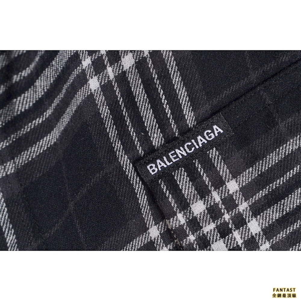 Balenciaga/巴黎世家 22ss 黑白格子假兩件長袖襯衫