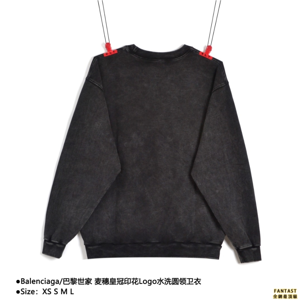 Balenciaga/巴黎世家 麥穗皇冠印花Logo水洗圓領衛衣
