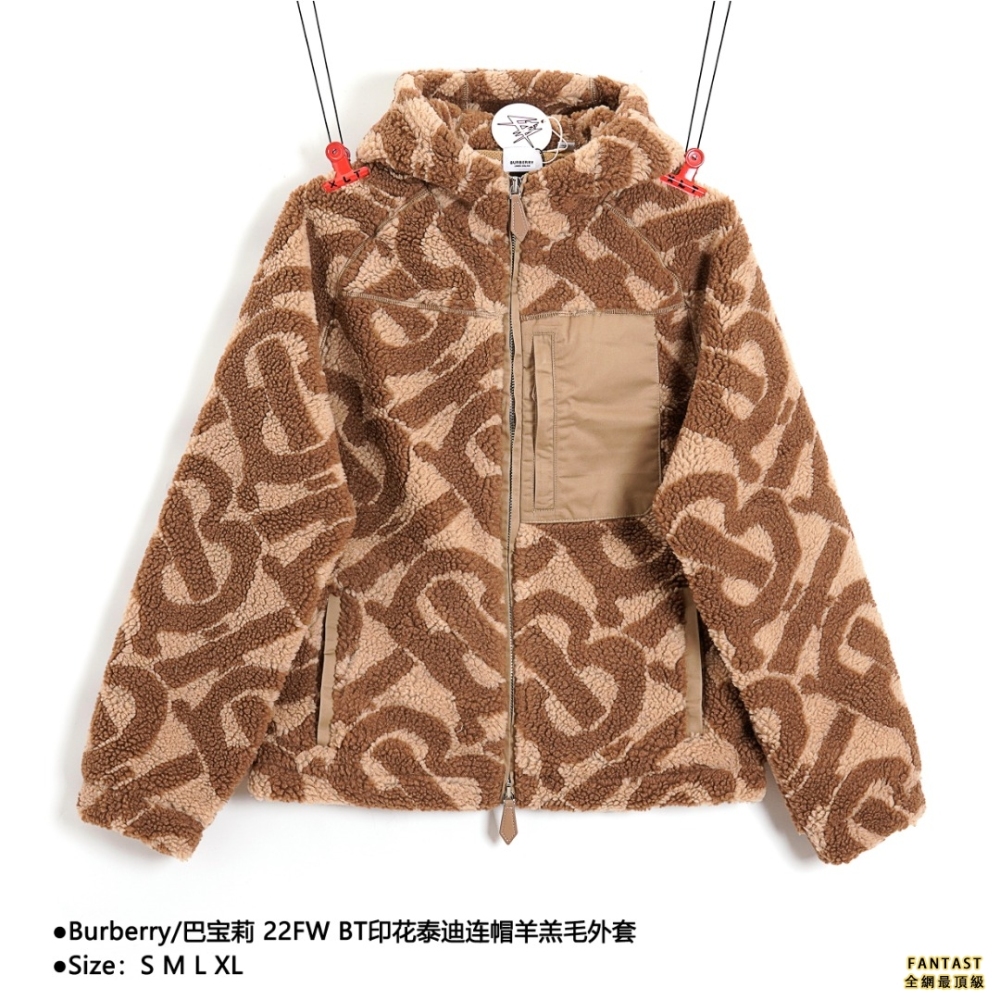 Burberry/巴寶莉 22FW BT印花泰迪連帽羊羔毛外套