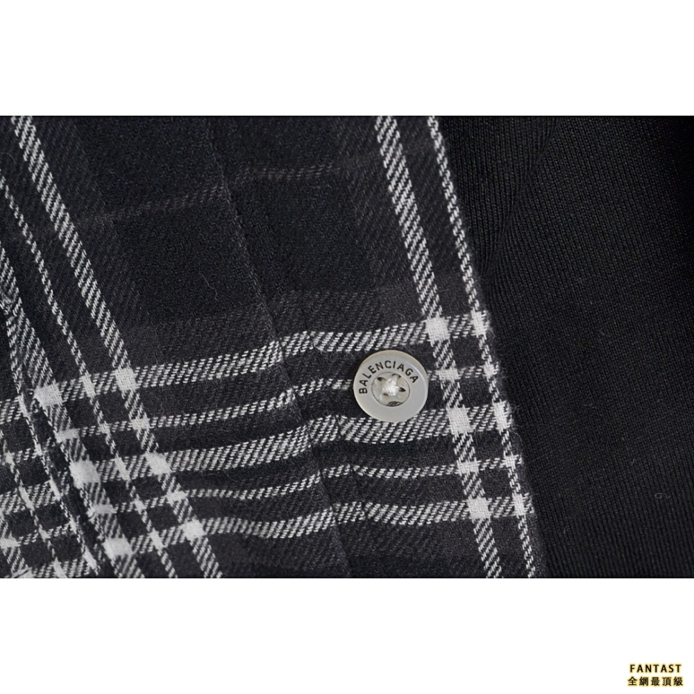 Balenciaga/巴黎世家 22ss 黑白格子假兩件長袖襯衫