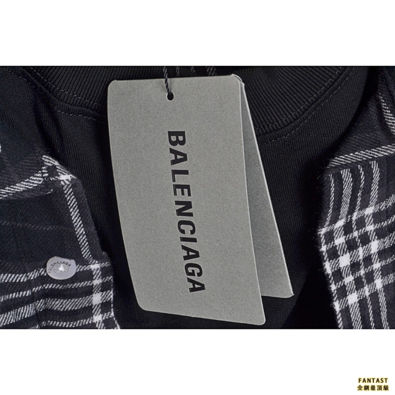 Balenciaga/巴黎世家 22ss 黑白格子假兩件長袖襯衫