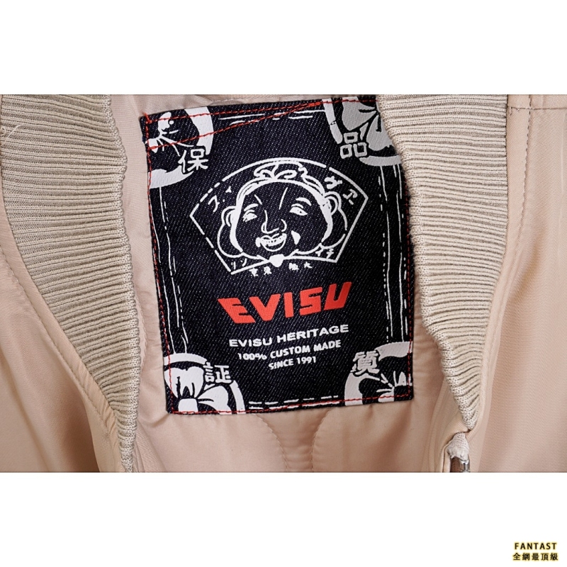 EVISU/福神 21ss 皮革與牛仔佛頭貼布棒球棉衣外套  