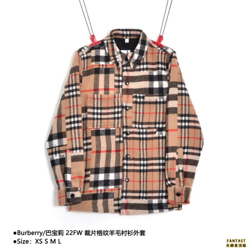 Burberry/巴寶莉 22FW 裁片格紋羊毛襯衫外套