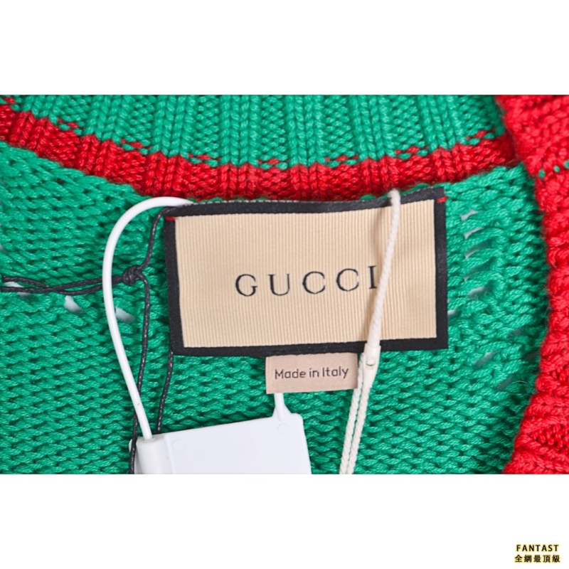 GUCCI/古馳 綠色雙G鏤空開衫毛衣