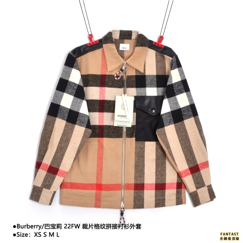 Burberry/巴寶莉 22FW裁片格紋拼接襯衫外套