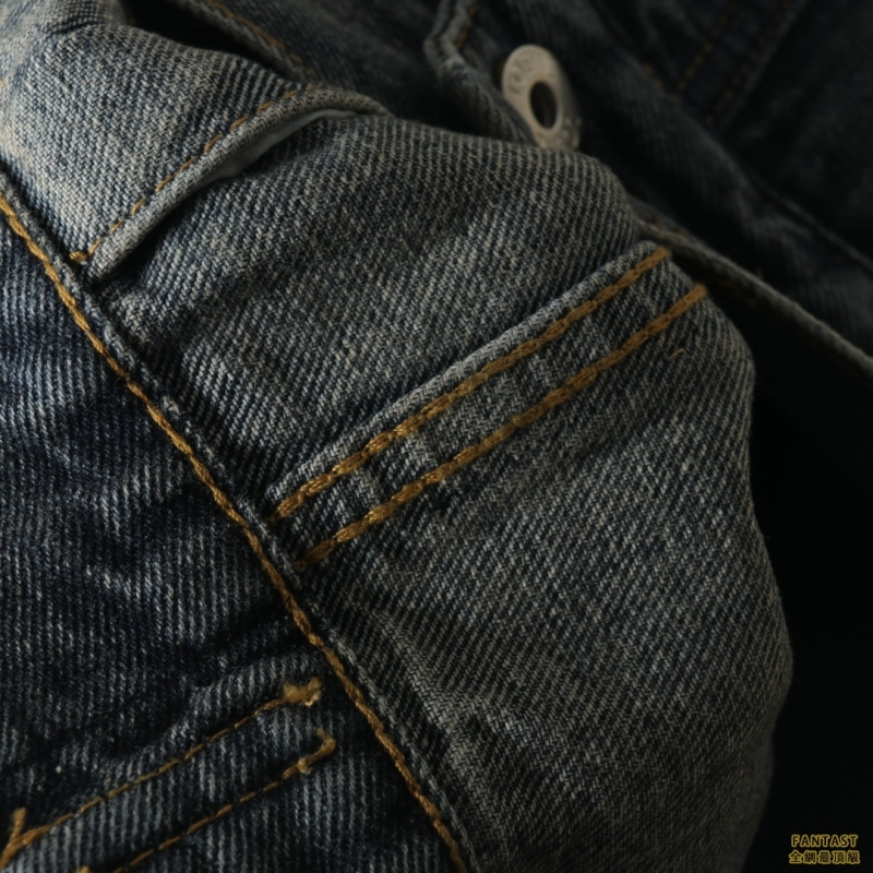 Loewe/羅意威 22fw 拼色單排扣壓紋牛仔外套