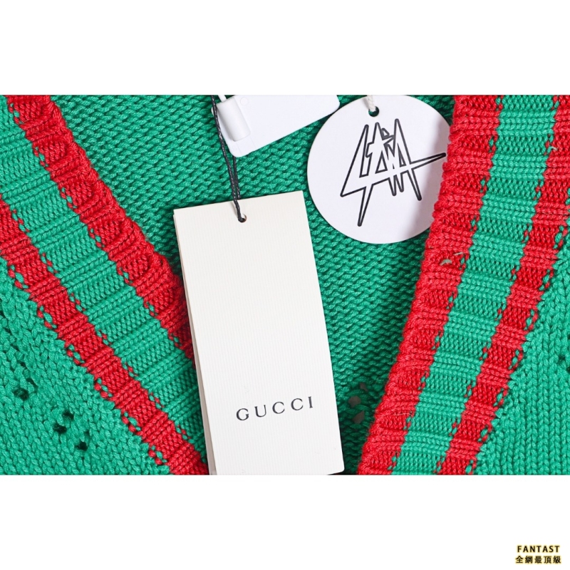 GUCCI/古馳 綠色雙G鏤空開衫毛衣