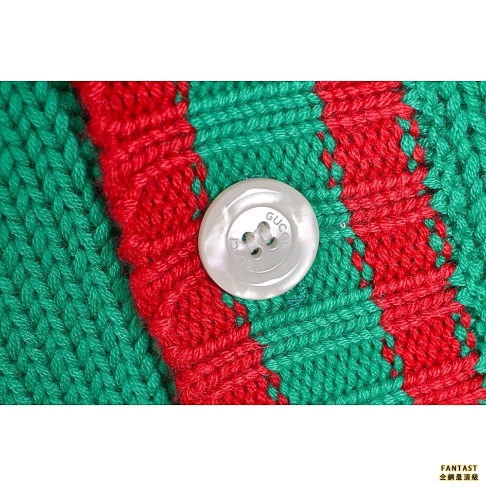 GUCCI/古馳 綠色雙G鏤空開衫毛衣