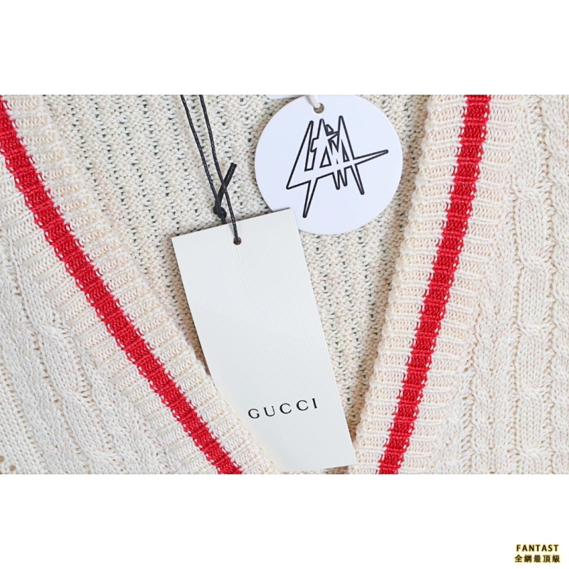 GUCCI/古馳 2022ss 雙G紅色滾邊開衫毛衣