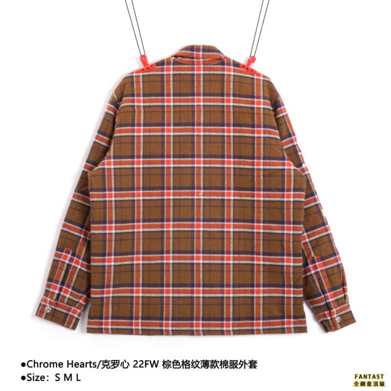 Chrome Hearts/克羅心 22FW 棕色格紋薄款棉服外套