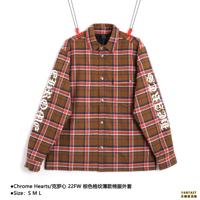 Chrome Hearts/克羅心 22FW 棕色格紋薄款棉服外套