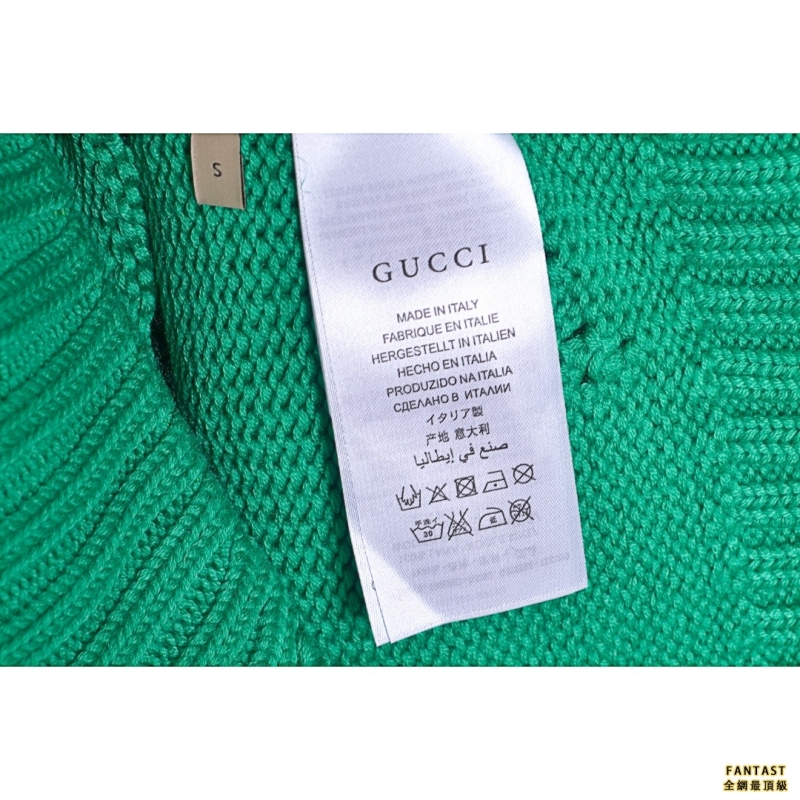 GUCCI/古馳 綠色雙G鏤空開衫毛衣