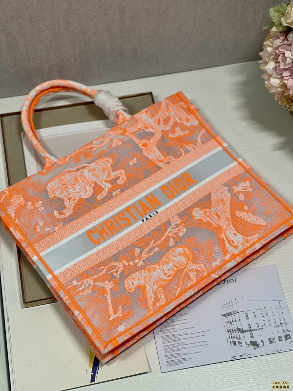 【透明熒光橙虎❤ 大號】 Dior book tote 購物袋