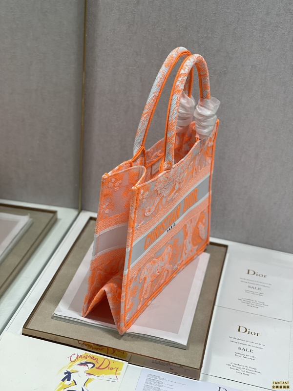 【透明熒光橙虎❤ 中號】 Dior book tote 購物袋