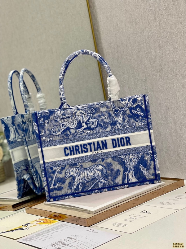 【透明熒光藍虎❤ 中號】 Dior book tote 購物袋