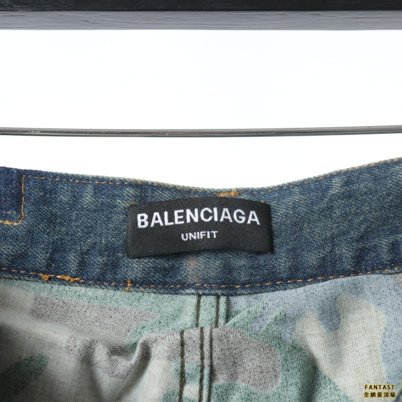 Balenciaga巴黎世家 刀割破洞迷彩雙層牛仔褲 