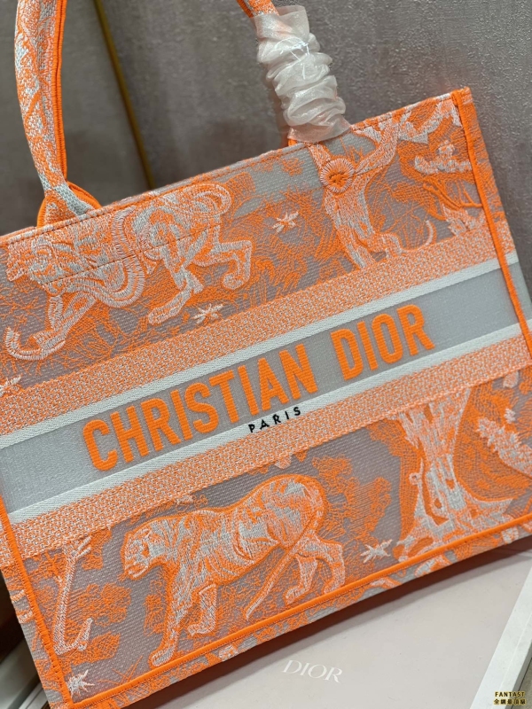 【透明熒光橙虎❤ 中號】 Dior book tote 購物袋