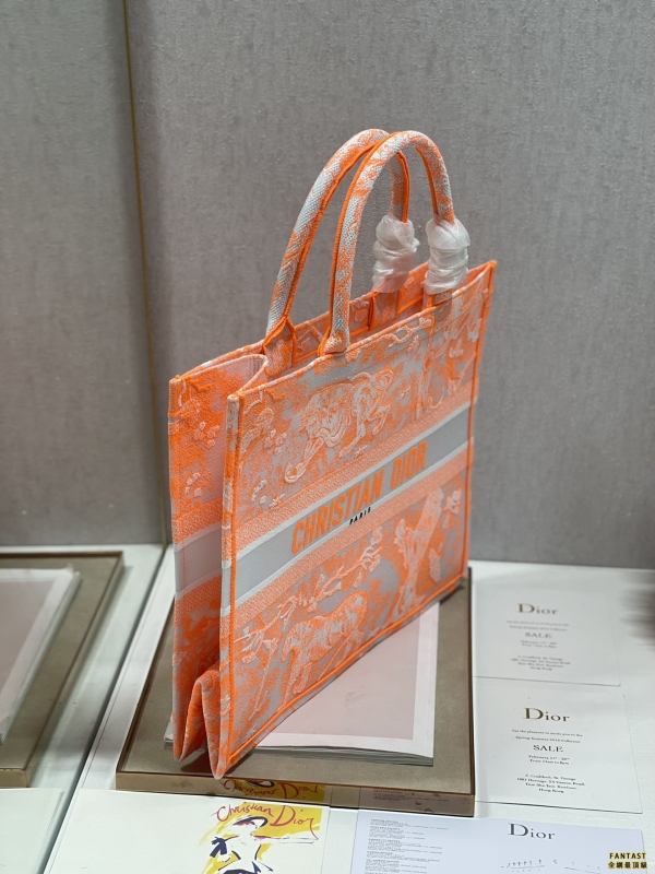 【透明熒光橙虎❤ 大號】 Dior book tote 購物袋