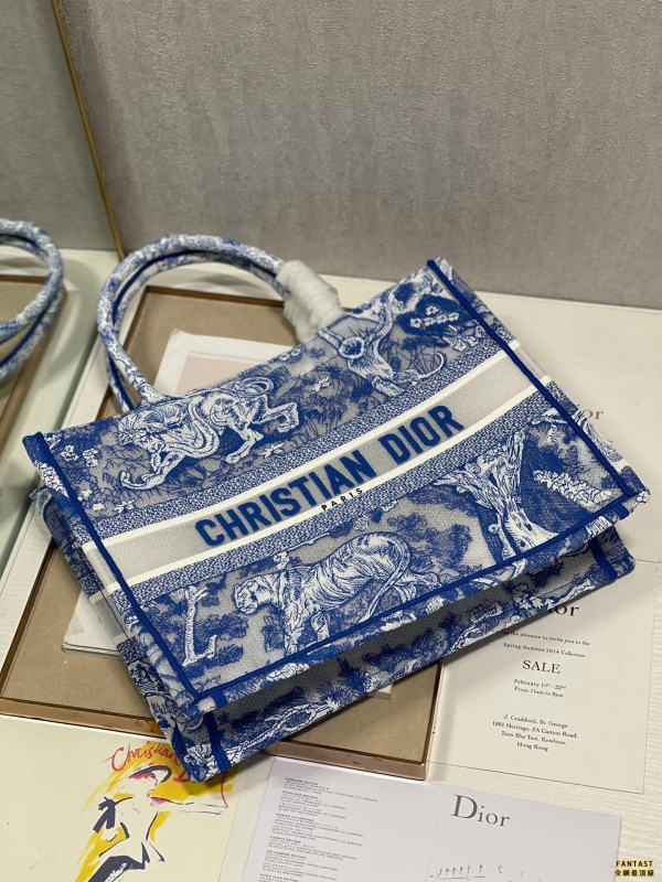 【透明熒光藍虎❤ 中號】 Dior book tote 購物袋