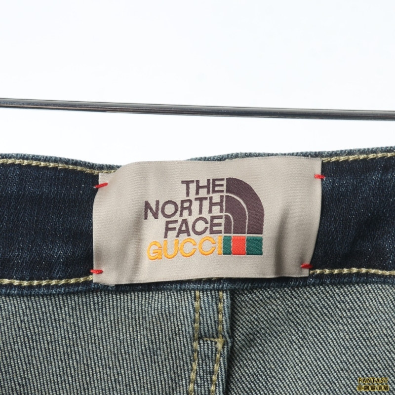 GUCCI * THE NORTH FACE北面 聯名簡約復古閃鉆Logo牛仔褲